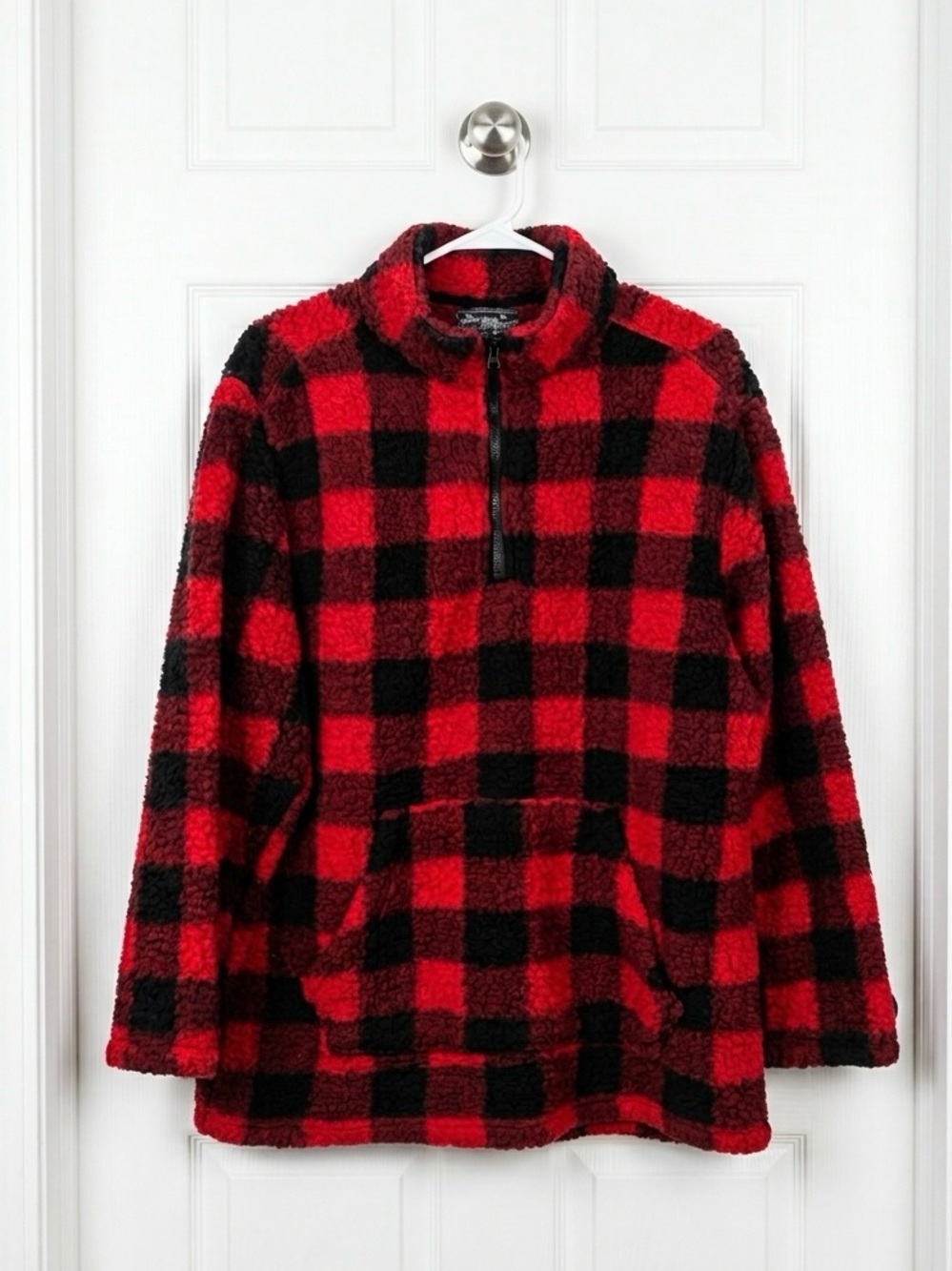Cozy Red & Black Buffalo Plaid Sherpa Turtleneck Pullover